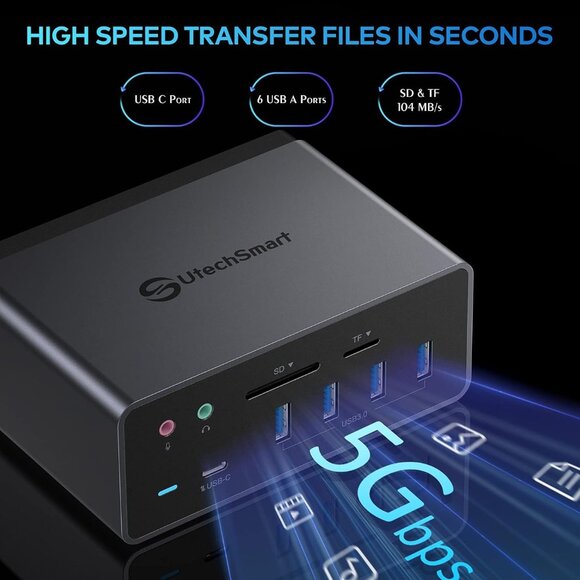 UtechSmart 19 in 1 Quadruple Display Laptop USB C Docking Station - Picture 2 of 15